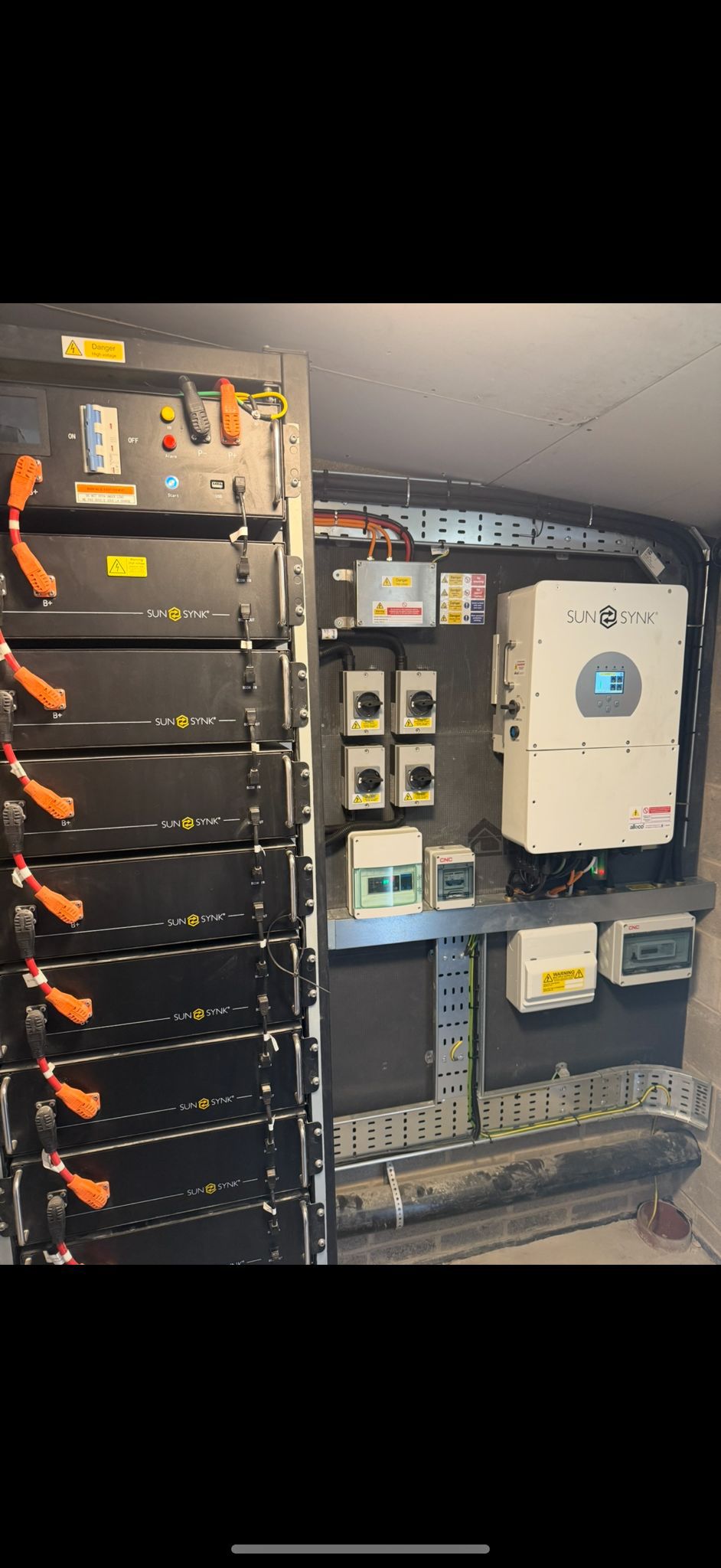 Solar battery stack and inverter installation